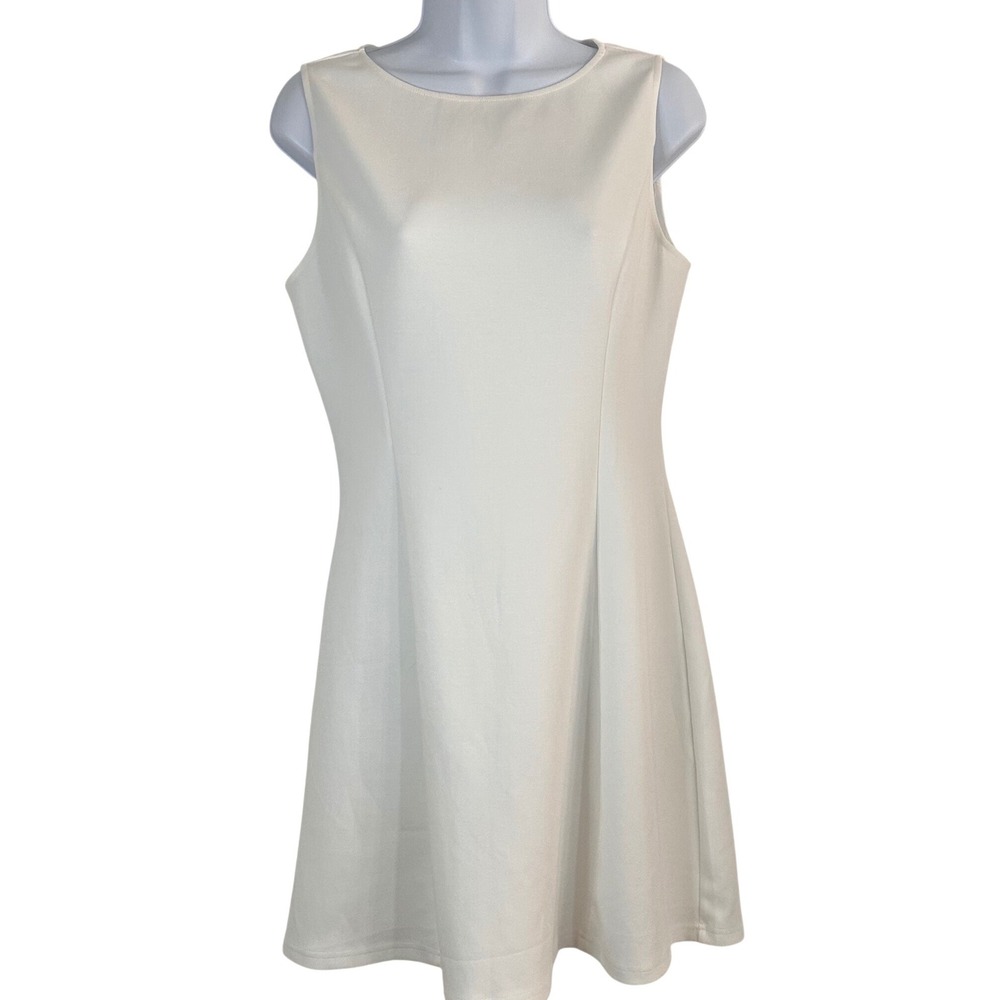 WIHOLL Women's M White Sleeveless A-Line Mini Dress Round Neck Zip Back NWT